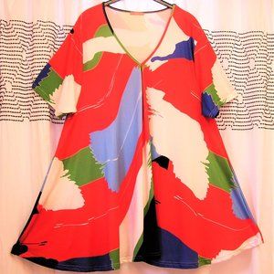 SIMPLY ASTER Women SWING BLOUSE multicolor, V-neck, short sleeves 3X